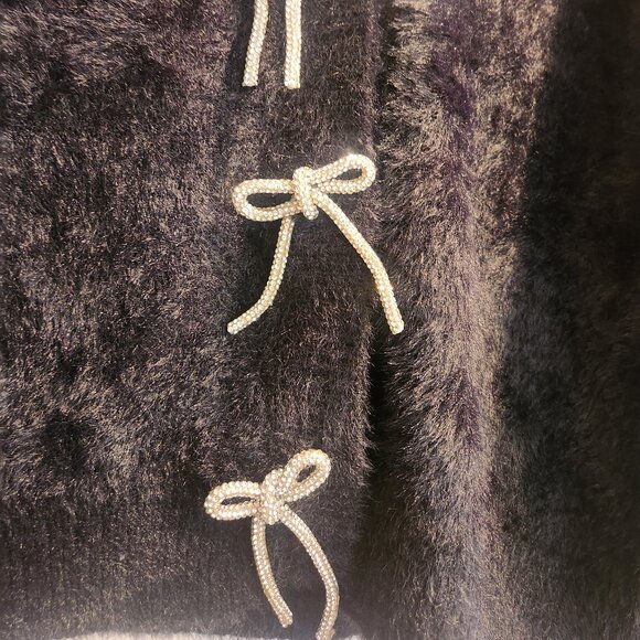 NWT -Sadie & Sage x Anthropologie Black Cardigan With Rhinestone Bows-Small - Picture 8 of 11
